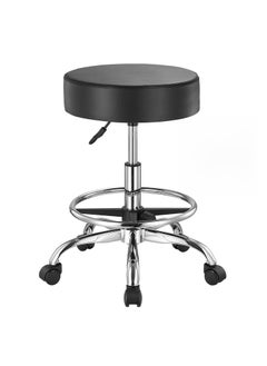 VEVOR VEVOR Rolling Stool with Foot Rest and Wheels 450 LBS Weight Capacity Round Rolling Stool Chair Height Adjustable Thickened PU Leather Swivel Stool for Salon Spa Massage Tattoo Clinic Black 