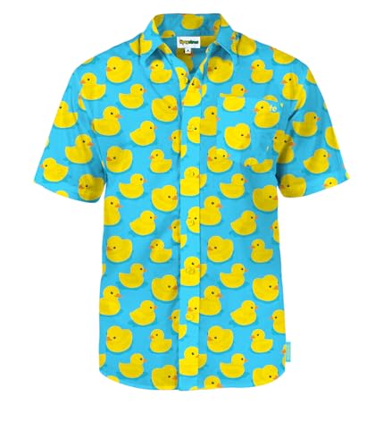 Tipsy Elves Blue Rubber Ducky Hawaiian Shirts for Men - Casual Beach & Summer Party Shirts for Men - Stretch Fabric with Modern Fit - Fun Design for Parties & Vacation - X-Large - Image 1