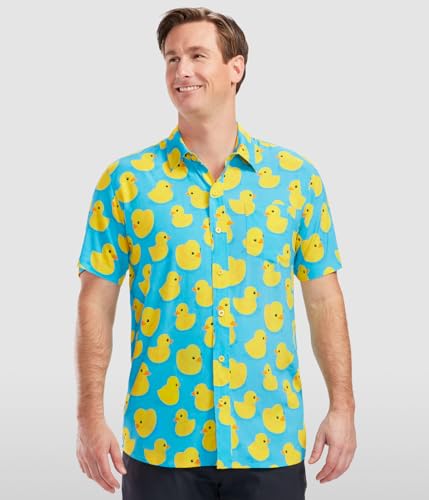 Tipsy Elves Blue Rubber Ducky Hawaiian Shirts for Men - Casual Beach & Summer Party Shirts for Men - Stretch Fabric with Modern Fit - Fun Design for Parties & Vacation - X-Large - Image 2