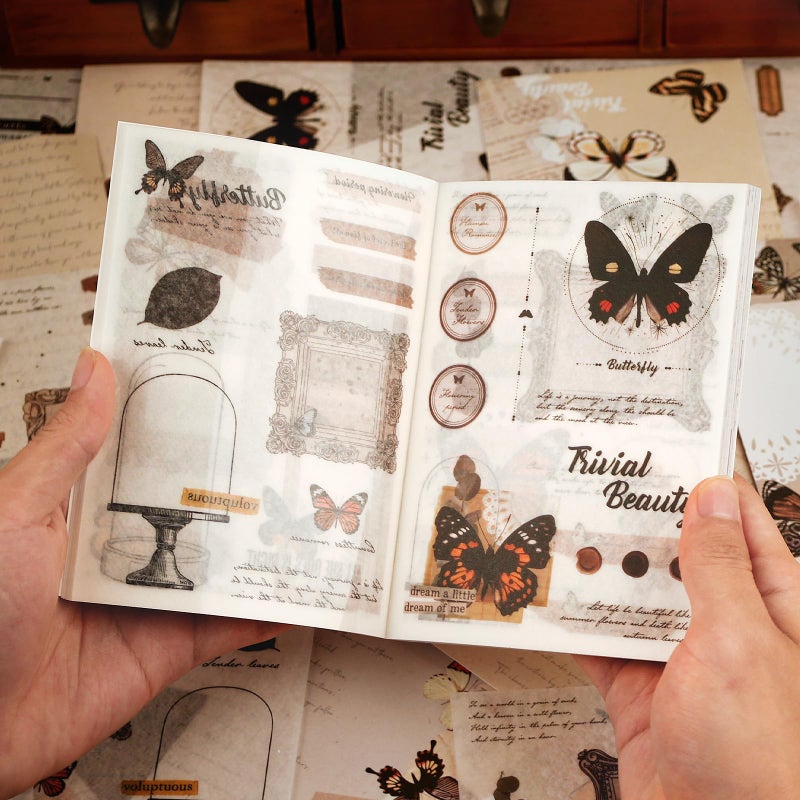 Dizdkizd Washi Stickers for Journaling, Vintage Ephemera Book for Scrapbooking with 180pcs Butterfly Stickers and 20 Sheets Adhesive Scrapbook Papers, Junk Journal Supplies - Image 1