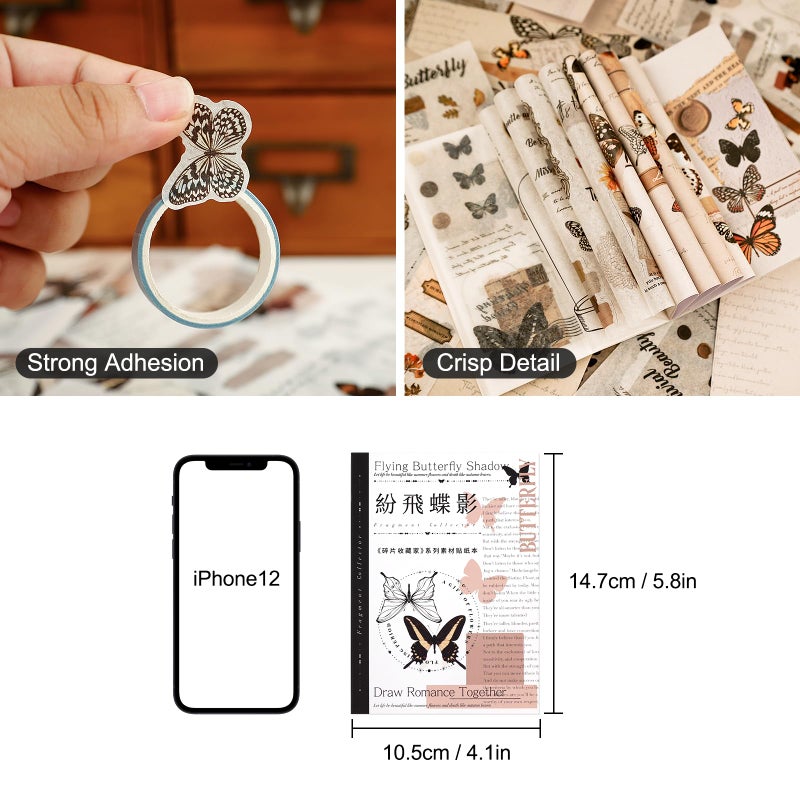 Dizdkizd Washi Stickers for Journaling, Vintage Ephemera Book for Scrapbooking with 180pcs Butterfly Stickers and 20 Sheets Adhesive Scrapbook Papers, Junk Journal Supplies - Image 5