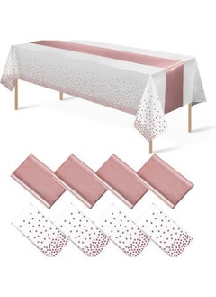 Direct Disposable Party Peva Dot Tablecloth With Polyester Table Runner Waterproof And Oil-proof-Colour:White Background Red Rose Gold Dots + Red Rose Gold Table Runner-Specification:(137*274/30*274) Table Runner And Tablecloth