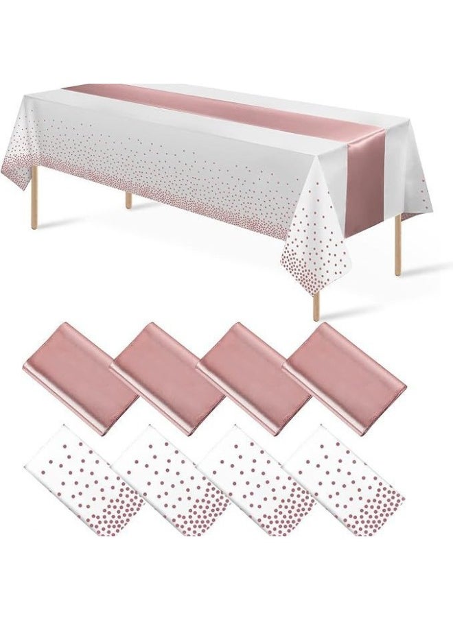 Generic - Direct Disposable Party Peva Dot Tablecloth With Polyester Table Runner Waterproof And Oil-proof-Colour:White Background Red Rose Gold Dots + Red Rose Gold Table Runner-Specification:(137*274/30*274) Table Runner And Tablecloth - Image 1