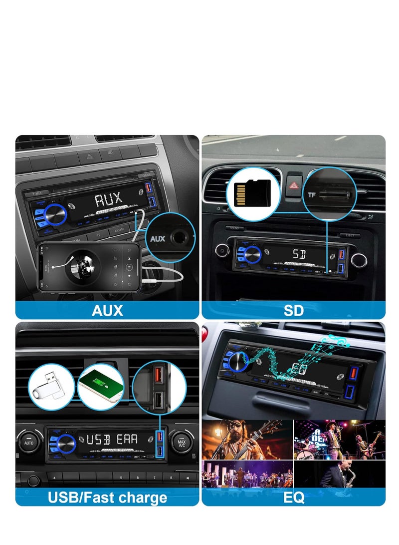 ستيريو سيارة DIN فردي، مشغل MP3 REAKOSOUND ستيريو سيارة مع بلوتوث غير يدوي / FM / USB / TF / AUX / شحن سريع، راديو سيارة مع جهاز تحكم عن بعد - Image 4