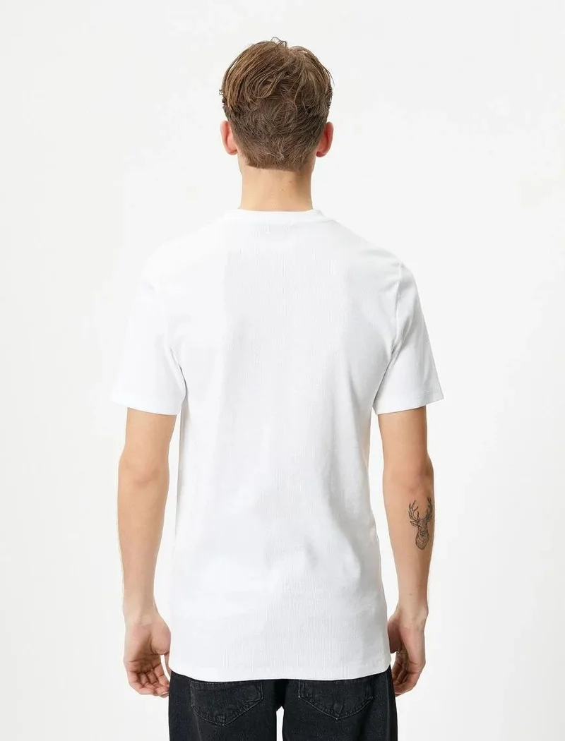 KOTON Cotton T-Shirt Textured Crew Neck Short Sleeve Cotton