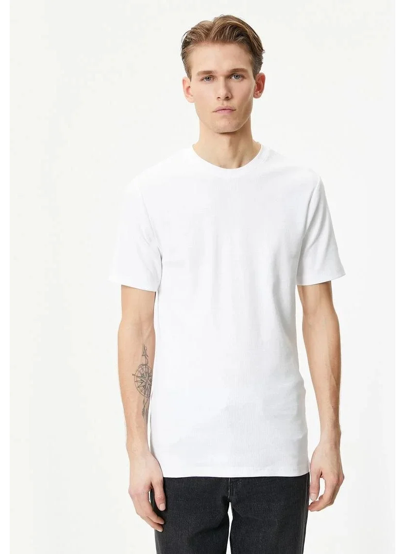 كوتون Cotton T-Shirt Textured Crew Neck Short Sleeve Cotton