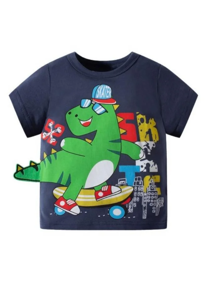 YUNIQEE Navy Blue Printed Short Sleeve Crew Neck T-Shirt