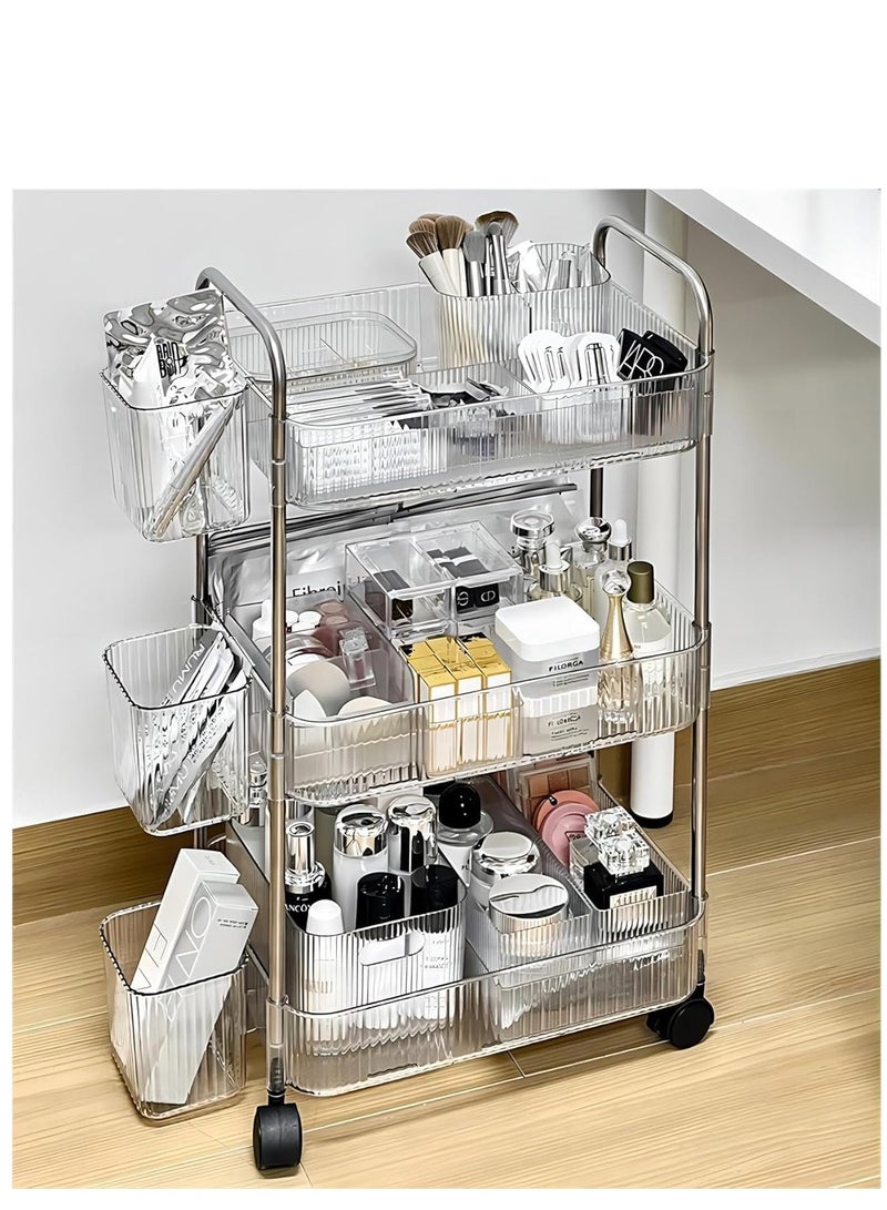 بينغ جنرال 3 طبقات من الإلكليك التخزين على عربة تدور الحمام الشفاف عربة مع 2 سلال، عربة مع عجلات قابلة للقفل، للمكاتب والمطبخ وغرفة الغسيل (3 طوابق) - Image 1