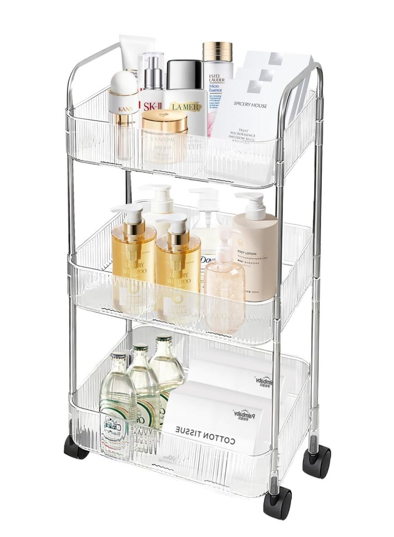 بينغ جنرال 3 طبقات من الإلكليك التخزين على عربة تدور الحمام الشفاف عربة مع 2 سلال، عربة مع عجلات قابلة للقفل، للمكاتب والمطبخ وغرفة الغسيل (3 طوابق) - Image 2