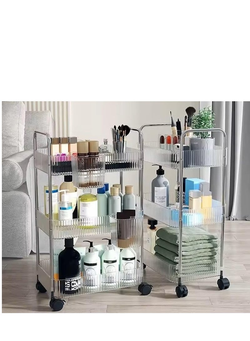 بينغ جنرال 3 طبقات من الإلكليك التخزين على عربة تدور الحمام الشفاف عربة مع 2 سلال، عربة مع عجلات قابلة للقفل، للمكاتب والمطبخ وغرفة الغسيل (3 طوابق) - Image 3
