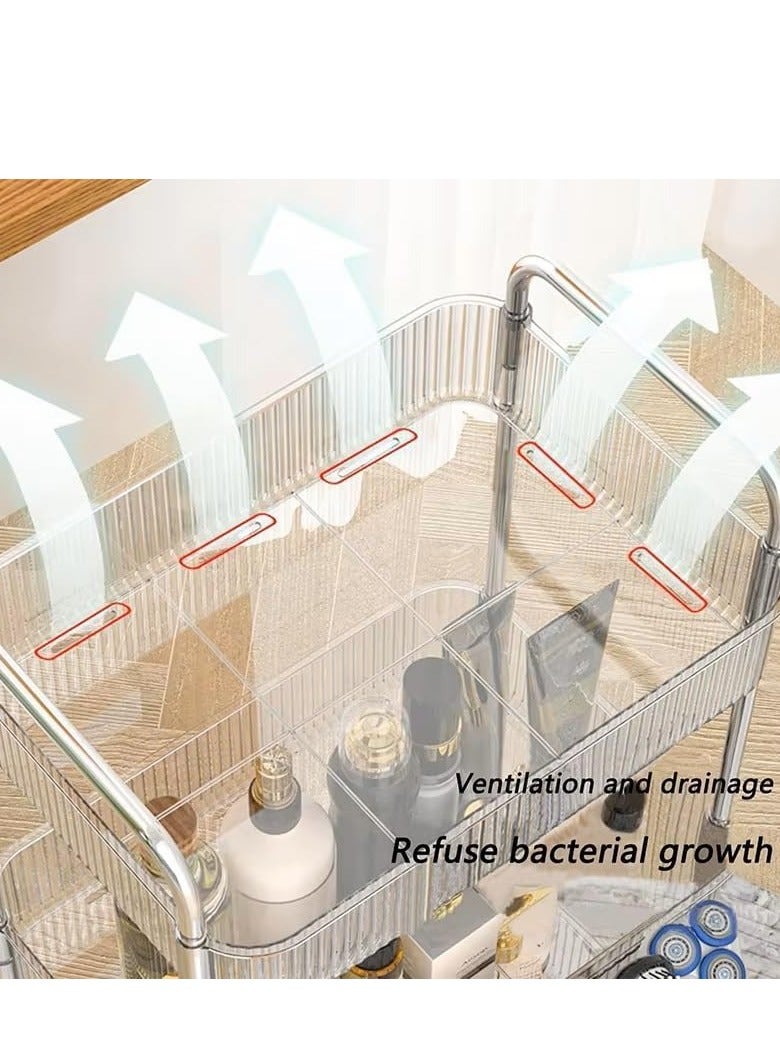 بينغ جنرال 3 طبقات من الإلكليك التخزين على عربة تدور الحمام الشفاف عربة مع 2 سلال، عربة مع عجلات قابلة للقفل، للمكاتب والمطبخ وغرفة الغسيل (3 طوابق) - Image 4