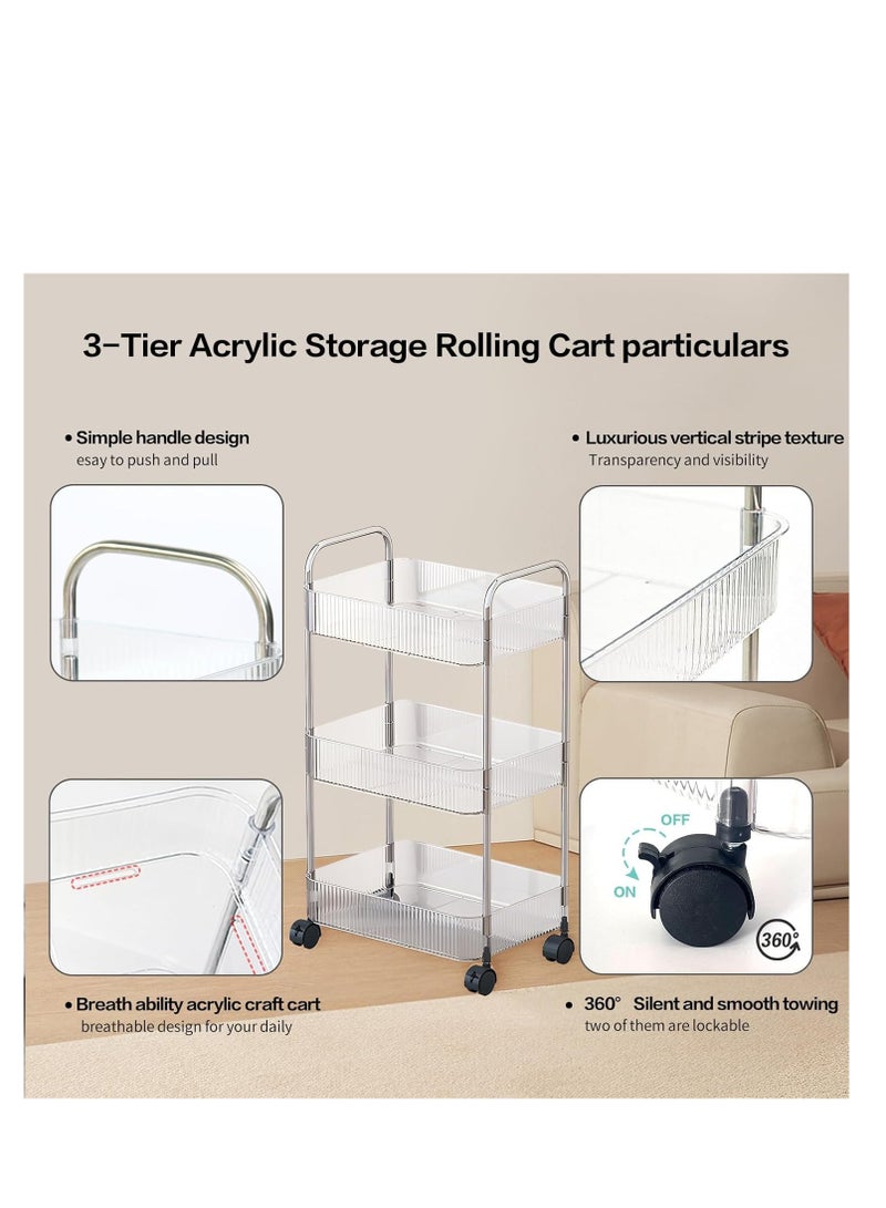 بينغ جنرال 3 طبقات من الإلكليك التخزين على عربة تدور الحمام الشفاف عربة مع 2 سلال، عربة مع عجلات قابلة للقفل، للمكاتب والمطبخ وغرفة الغسيل (3 طوابق) - Image 5