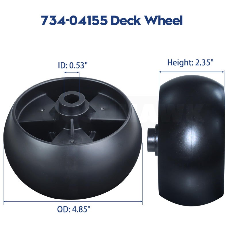 GUSUHAWK 2 Pack 734-04155 Deck Wheel Replaces Cub Cadet 734-04155, 73404155 for Cub Cadet GT1554, LT1042, LTX1046VT, LT1050, RZT L54, XT1 LT46, XT1 LT50, ZT1 50, ZT1 54, ZT3 60, Craftsman LT2000 Decks - Image 3