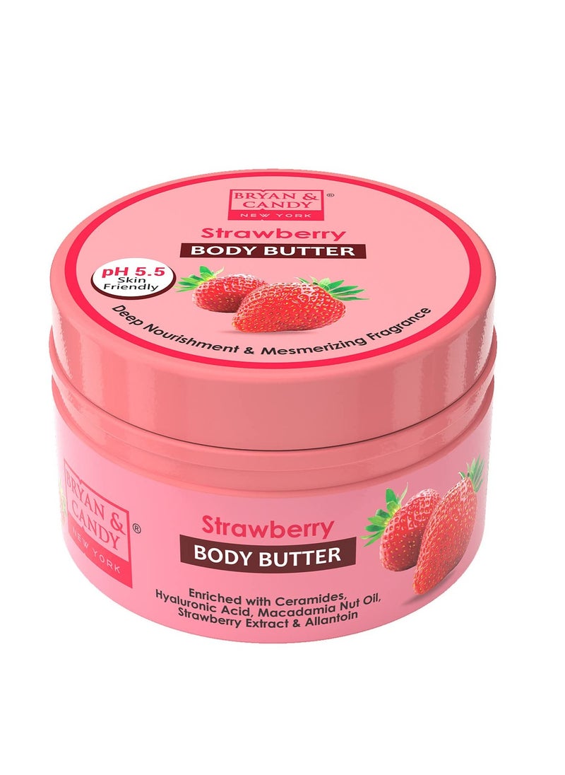 BRYAN & CANDY BRYAN And CANDY Strawberry Body Butter pH 5.5 for 72Hrs Moisturization Enriched with Ceramides Hyaluronic acid Strawberry extract Shea Butter 200G  - Image 1