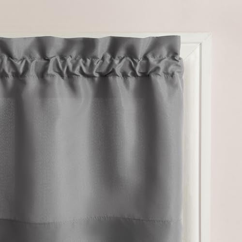 No. 918 Martine Microfiber Semi-Sheer Rod Pocket Kitchen Curtain Valance and Tiers Set, 54" x 36", Gray - Image 2