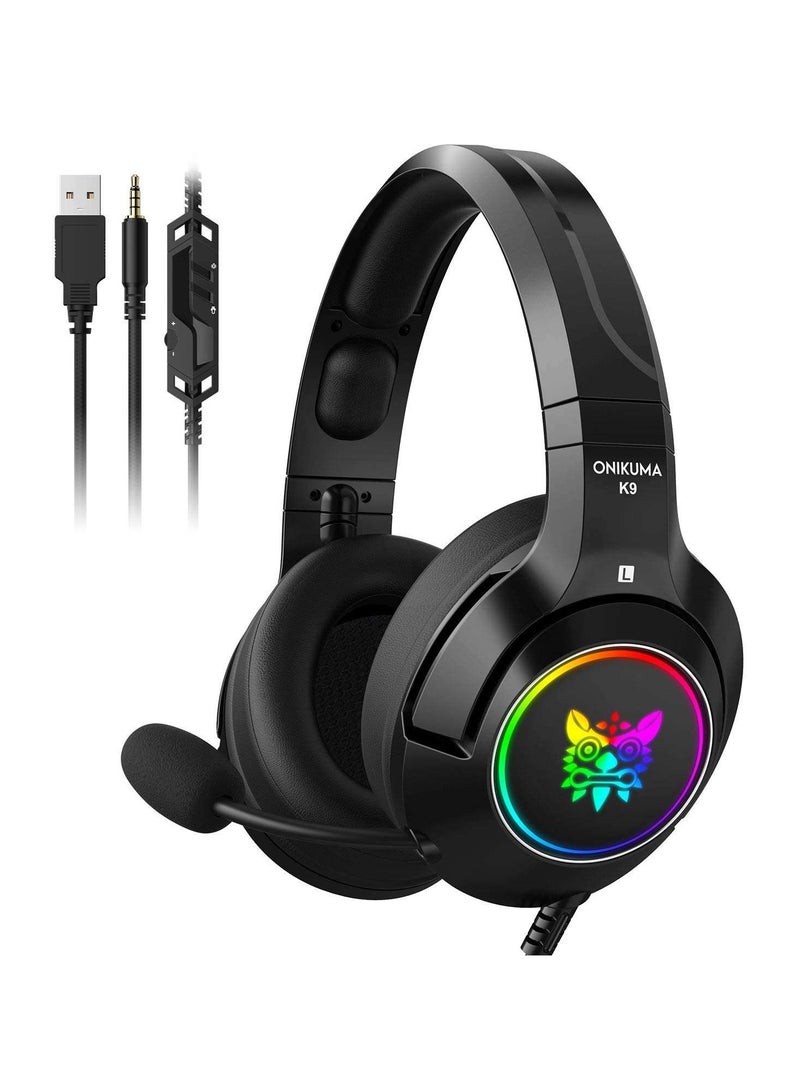 Onikuma K9 Black 3.5mm USB Headset With Microphone For PS4 /PS5 /XOne /XSeries /Nswitch /PC - Image 1