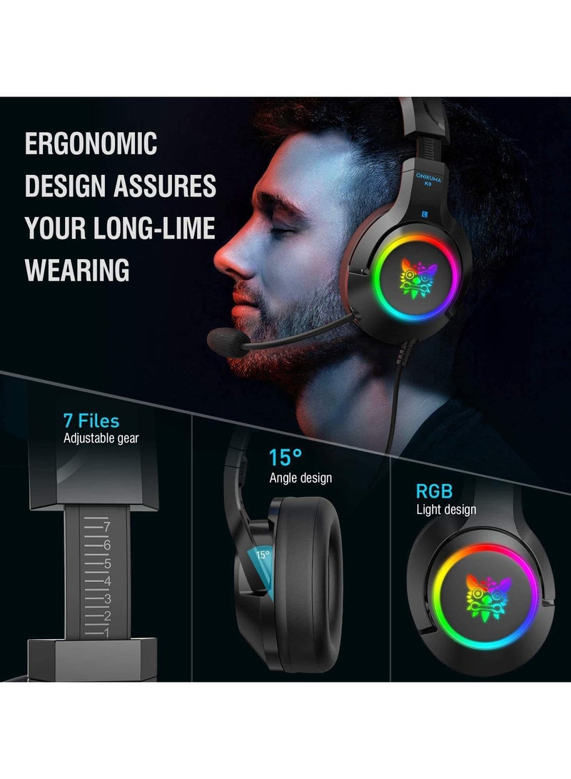 Onikuma K9 Black 3.5mm USB Headset With Microphone For PS4 /PS5 /XOne /XSeries /Nswitch /PC - Image 3