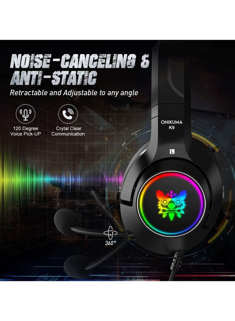 Onikuma K9 Black 3.5mm USB Headset With Microphone For PS4 /PS5 /XOne /XSeries /Nswitch /PC - Image 5