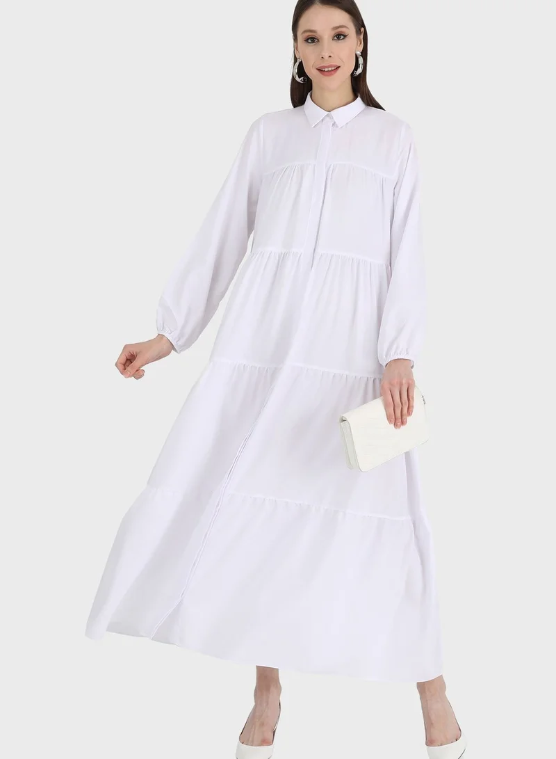 Refka by modanisa Button Detail Tiered Dress