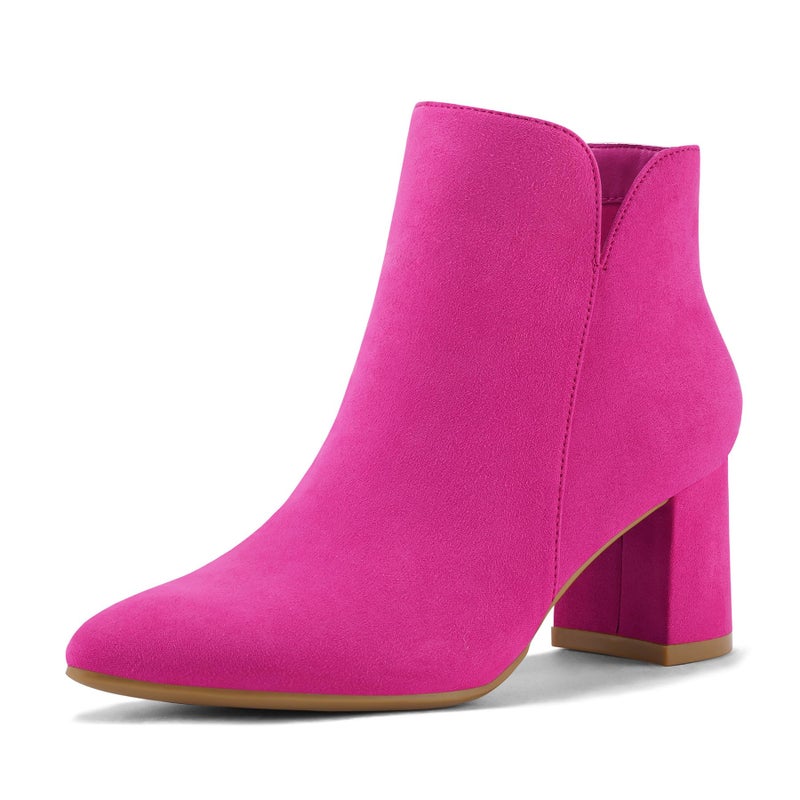 mysoft Women's Ankle Boots Chunky Block Low Heel Comfortable Pointed Toe Side V Cutout Dressy Office Booties with Zipper - Image 1