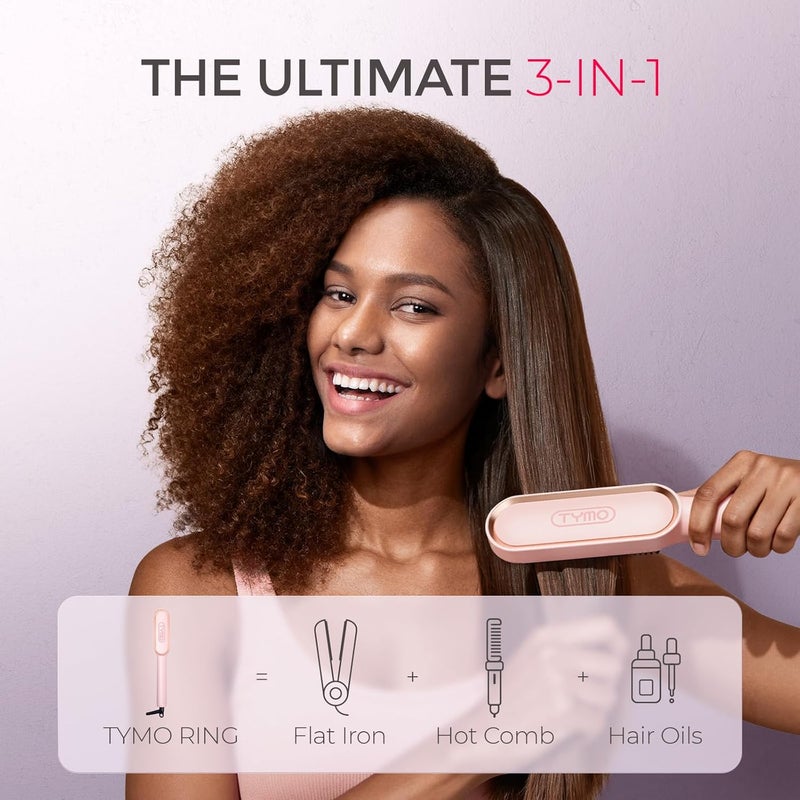 TYMO Ring Hair Straightener Brush – Hair Straightening Iron with Built-in Comb, 20s Fast Heating & 5 Temp Settings & Anti-Scald, Perfect for Professional Salon at Home, Sakura Pink - Image 2