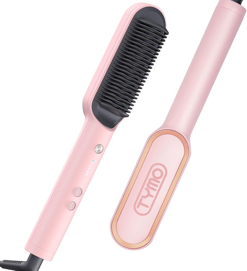 TYMO Ring Hair Straightener Brush – Hair Straightening Iron with Built-in Comb, 20s Fast Heating & 5 Temp Settings & Anti-Scald, Perfect for Professional Salon at Home, Sakura Pink - Image 1
