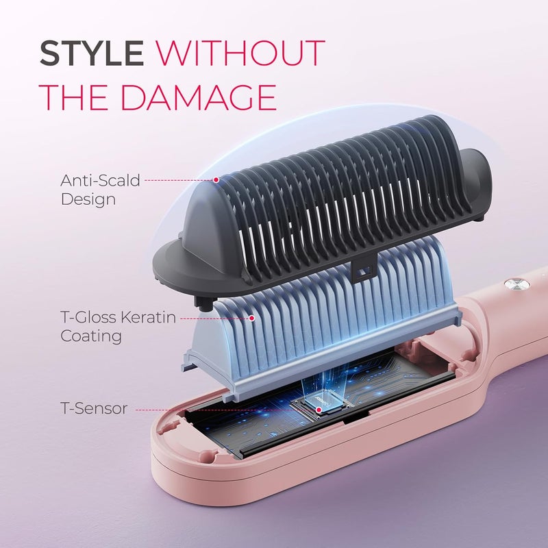 TYMO Ring Hair Straightener Brush – Hair Straightening Iron with Built-in Comb, 20s Fast Heating & 5 Temp Settings & Anti-Scald, Perfect for Professional Salon at Home, Sakura Pink - Image 5