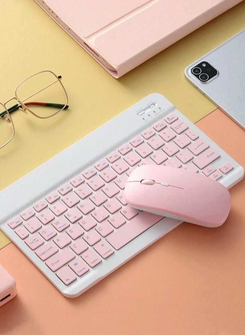 Wireless Keyboard and Mouse Bluetooth Rechargeable Wireless Mouse Keyboard Set Ultra-Slim Portable Compact Keyboard and Mouse Combo  (Pink) - Image 1
