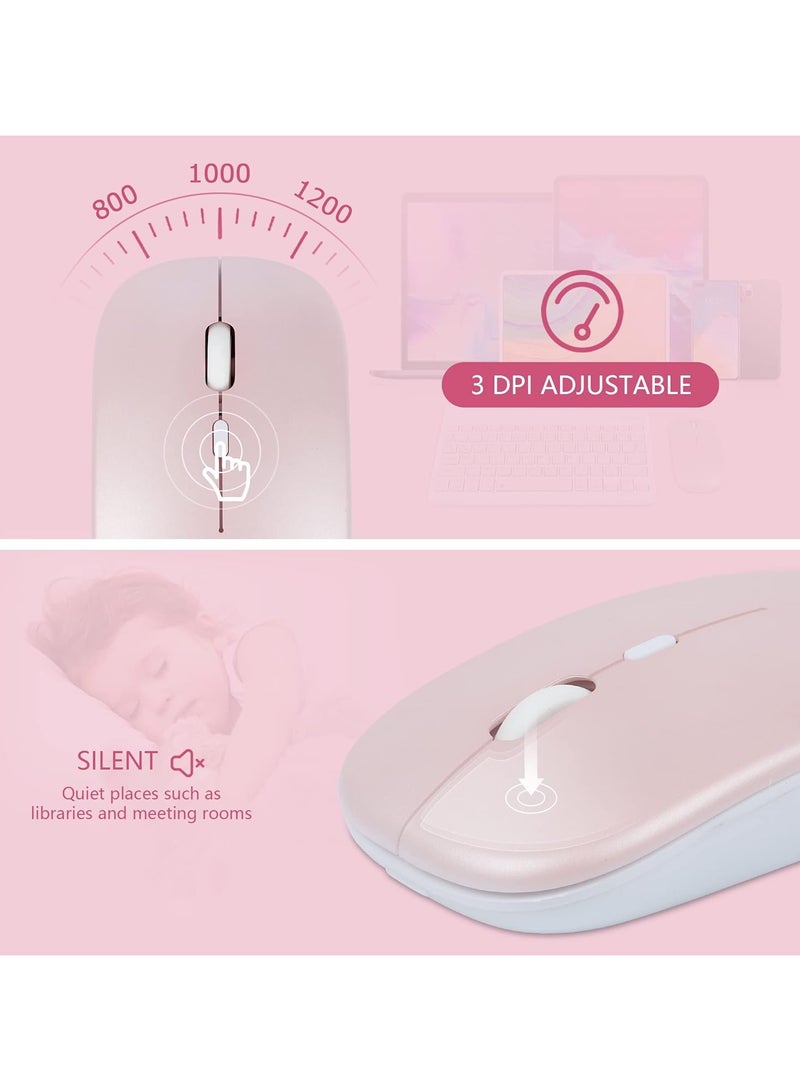 Wireless Keyboard and Mouse Bluetooth Rechargeable Wireless Mouse Keyboard Set Ultra-Slim Portable Compact Keyboard and Mouse Combo  (Pink) - Image 2