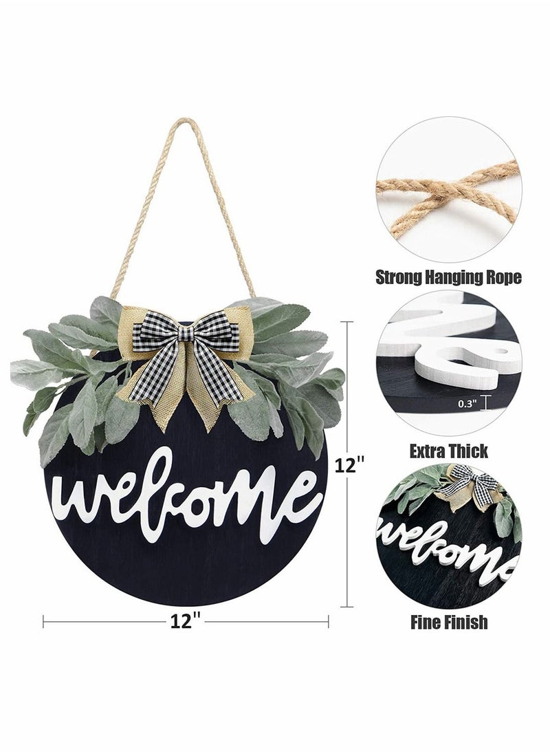 SYOSI - Welcome Wreath Sign, Welcome Sign for Farmhouse Front Porch Decor, Rustic Home Door Hangers Front Door with Premium Greenery, Porch Hanging Housewarming for Home Decoration - Image 1