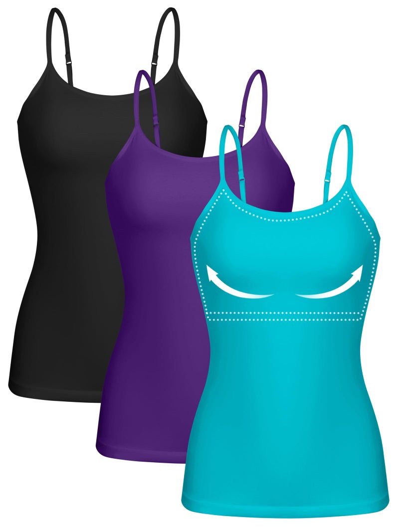 ATTRACO Women's Built in Bra Tank Top Turquoise Cotton Tank Adjustable Spaghetti Strap Camisoles XL - Image 1