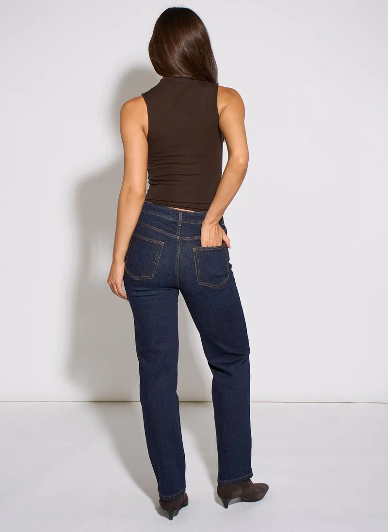 Gini London  Indigo Mid Rise Straight Leg Jeans for Women | Best Price UAE
