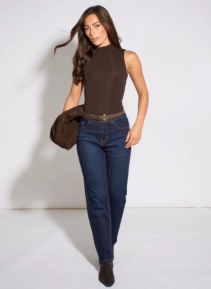 Indigo Mid Rise Straight Leg Jeans