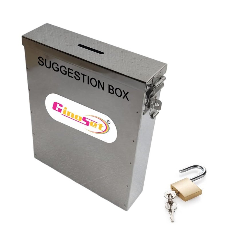 GinoSet® Coin Box/Piggy Bank/Gullak/Donation Box/Suggestion Box/Antique Coin Bank Box Stainless Steel Body Size- L-5.25 CM, W-18 CM, H-22 CM (Slim Key Lock) - Image 2