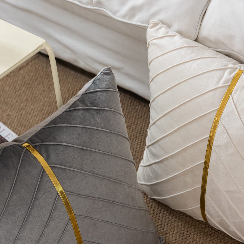 WACOMECO Velvet Throw Pillow Covers  Pack of 2 Soft Gold Decorative Cushion Covers for Couch Sofa Living Room Home Decoration  Cream White  18x18 inch - Image 2