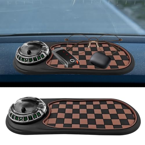 KPFILEH Multifunction Car AntiSlip Mat Universal Rotatable Auto Dashboard Phone Holder Accessory with Temporary Parking Number Car Anti Slip Organizer Pad for Phones Keys SunglassesBrownSilver - Image 1