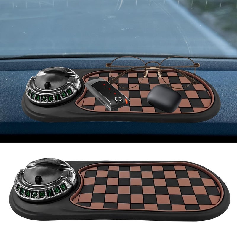 KPFILEH Multifunction Car AntiSlip Mat Universal Rotatable Auto Dashboard Phone Holder Accessory with Temporary Parking Number Car Anti Slip Organizer Pad for Phones Keys SunglassesBrownSilver - Image 3