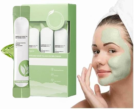 RINKIFY Green Tea Clay Mask 12 Pack Bubble Face Mask for Deep Pore Cleansing Blackhead Removal Oil Control Acne Treatment Exfoliating Hydrating Facial Mask for Men Women - Image 1