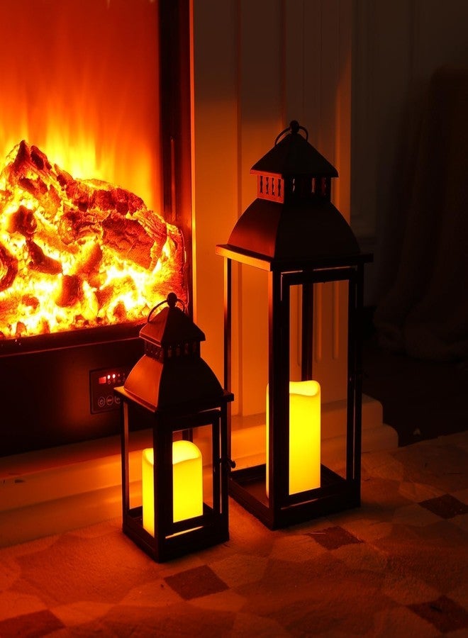 DECORKEY Decorative Led Lanterns For Outdoor And Indoor, Set Of 2 (17" And 11"), Black Metal Large Lantern Decoration, Candle Holder For Balcony, Patio, Garden, Balcony, Home - Image 5