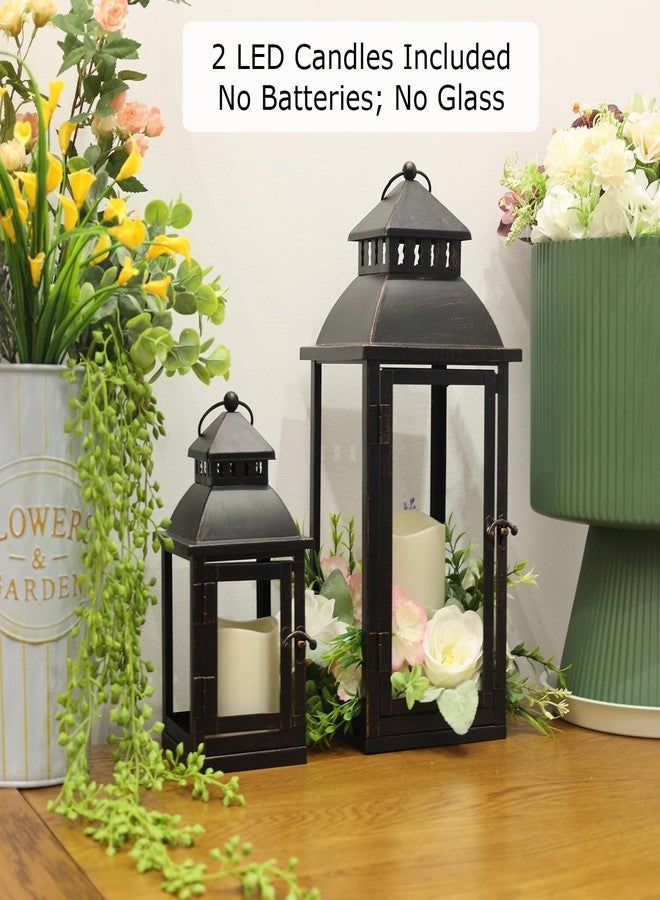 DECORKEY Decorative Led Lanterns For Outdoor And Indoor, Set Of 2 (17" And 11"), Black Metal Large Lantern Decoration, Candle Holder For Balcony, Patio, Garden, Balcony, Home - Image 2