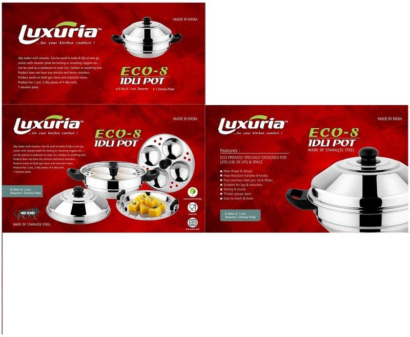 LUXURIA Stainless Steel Eco 8 Standard Idli Maker - Image 2