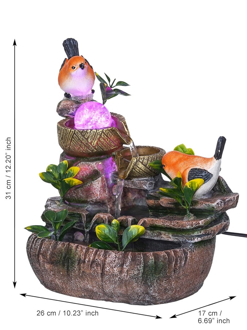Craft Smith Polyresin Orange Birds Tabletop 3 Steps Indoor Water Fountain for Home Decor with LED Speed Controller Pump Crystal Ball Size 26 x 17 x 31 CM Colour MultiWeight 1770 Gram - Image 3