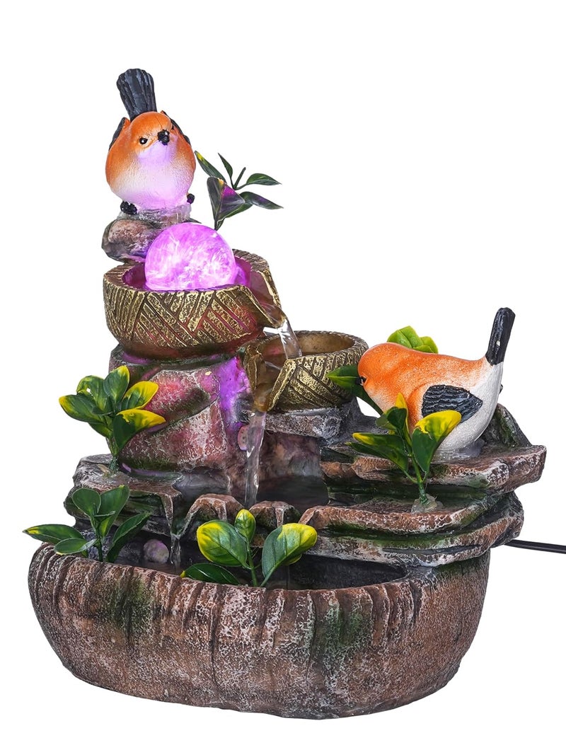 Craft Smith Polyresin Orange Birds Tabletop 3 Steps Indoor Water Fountain for Home Decor with LED Speed Controller Pump Crystal Ball Size 26 x 17 x 31 CM Colour MultiWeight 1770 Gram - Image 5