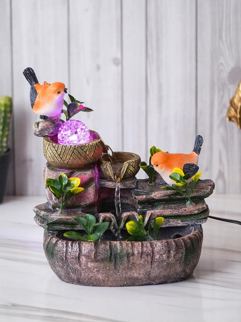 Craft Smith Polyresin Orange Birds Tabletop 3 Steps Indoor Water Fountain for Home Decor with LED Speed Controller Pump Crystal Ball Size 26 x 17 x 31 CM Colour MultiWeight 1770 Gram - Image 2