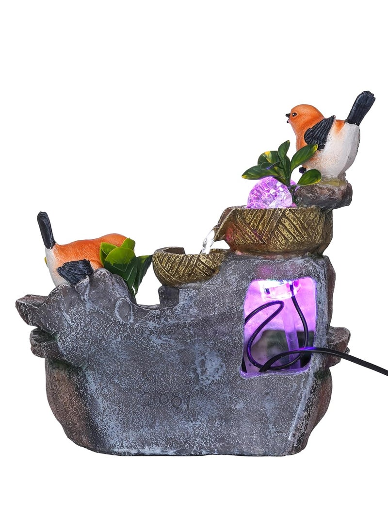 Craft Smith Polyresin Orange Birds Tabletop 3 Steps Indoor Water Fountain for Home Decor with LED Speed Controller Pump Crystal Ball Size 26 x 17 x 31 CM Colour MultiWeight 1770 Gram - Image 4