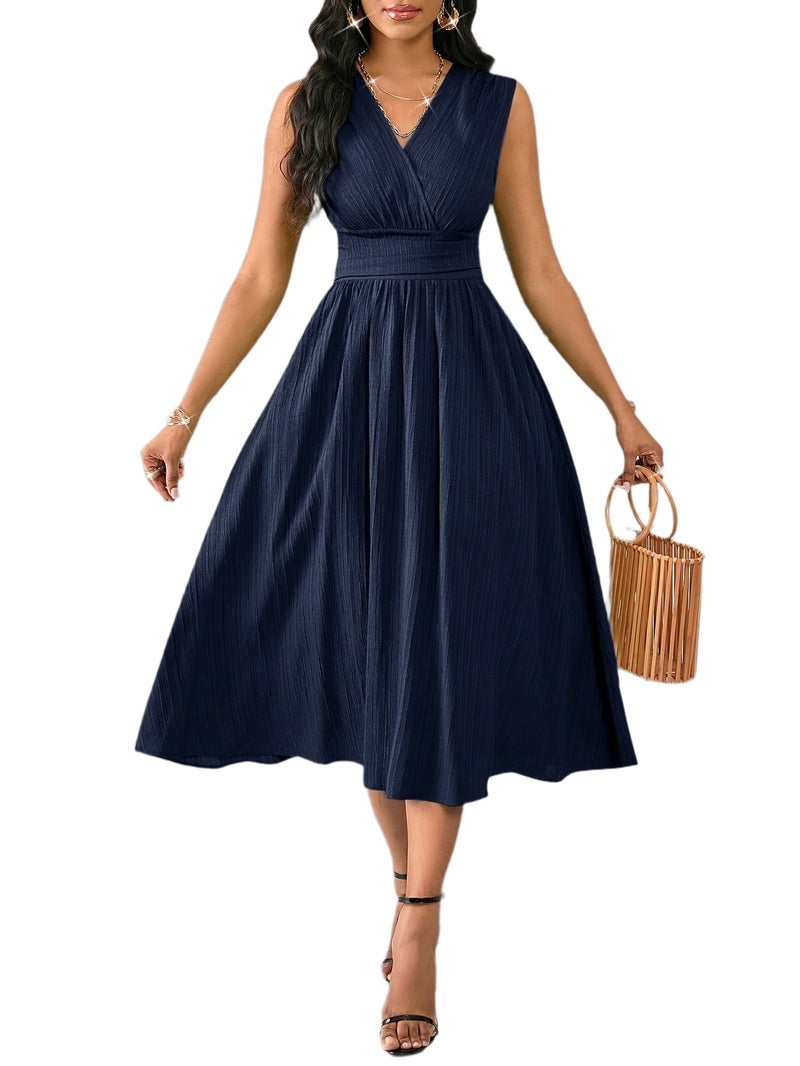 Women'S Holiday Dress Midi Sleeveless Summer Women'S Clothing Green Texture Fabric Women'S Clothing Elegant Women'S Midi Dress Women'S Casual Dress Women'S Summer Dress Women'S Dress Summ... - Image 1
