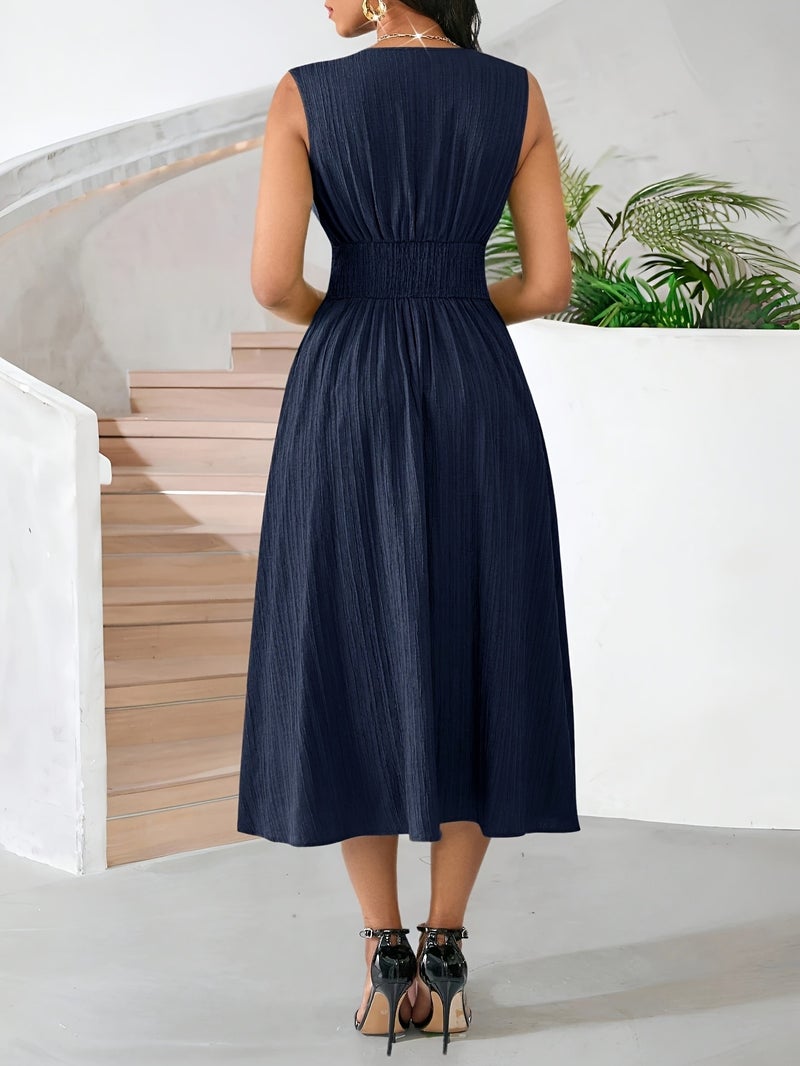 Women'S Holiday Dress Midi Sleeveless Summer Women'S Clothing Green Texture Fabric Women'S Clothing Elegant Women'S Midi Dress Women'S Casual Dress Women'S Summer Dress Women'S Dress Summ... - Image 2