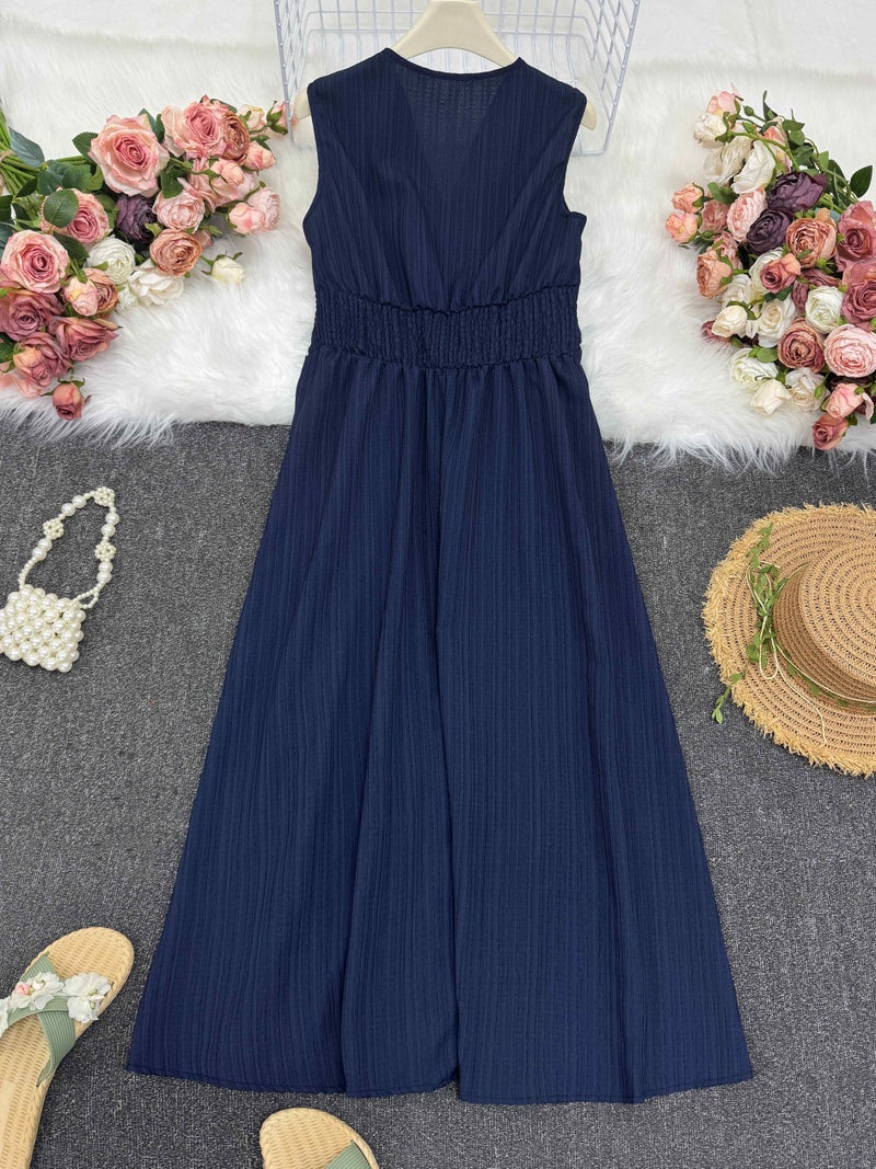 Women'S Holiday Dress Midi Sleeveless Summer Women'S Clothing Green Texture Fabric Women'S Clothing Elegant Women'S Midi Dress Women'S Casual Dress Women'S Summer Dress Women'S Dress Summ... - Image 5
