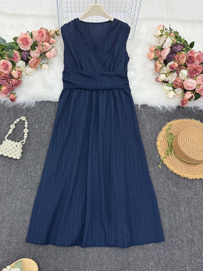 Women'S Holiday Dress Midi Sleeveless Summer Women'S Clothing Green Texture Fabric Women'S Clothing Elegant Women'S Midi Dress Women'S Casual Dress Women'S Summer Dress Women'S Dress Summ... - Image 4