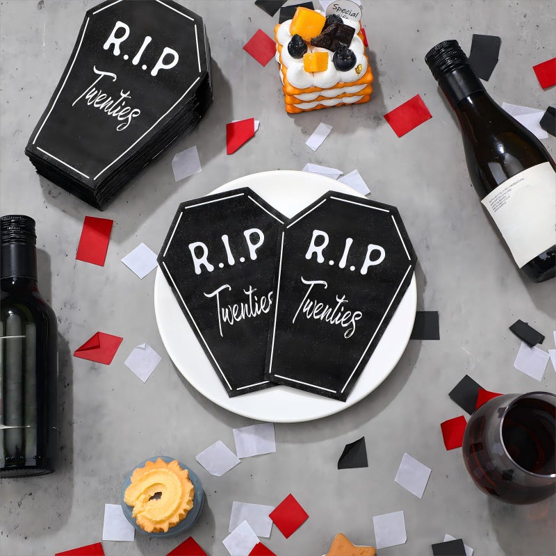 Chivertion 100 Pcs Death to My Twenties Cocktail Napkins 30th Birthday Party Supplies 4 x 5.5 Inch Tombstone Shaped Rip to My 20s Napkins, Rip 20s Birthday Decorations for 30th Party Supplies - Image 3